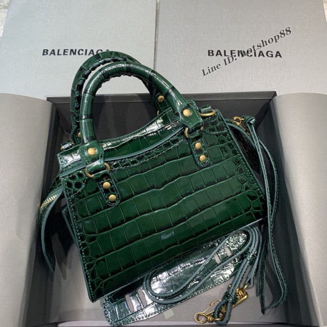 Balenciaga專櫃爆款鱷魚紋墨綠配金扣小紋手袋手提包 638512 巴黎世家小號Neo Classic機車包 fyj1449